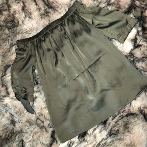 Olive satin off shoulder shirt